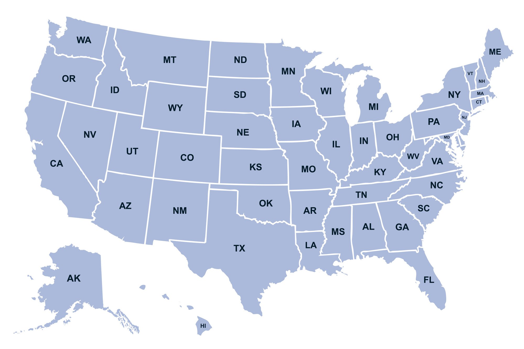 Map showing all states in the United States